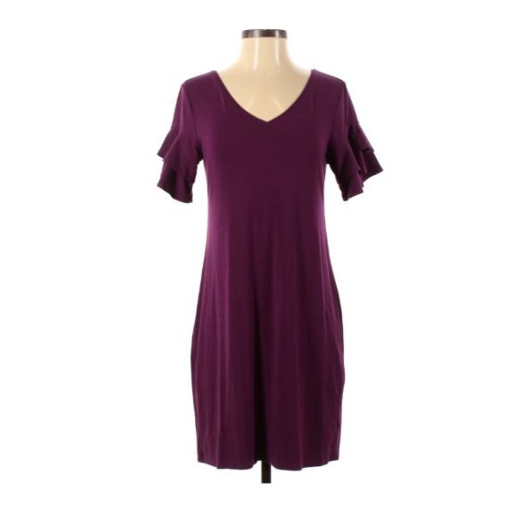 White House Black Market Dress Small Plum WHBM Stretch Travel Minimalist Preppy